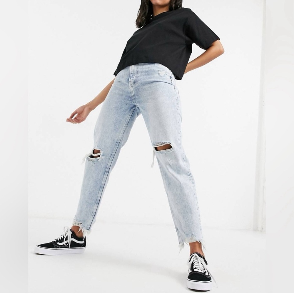 ASOS Bershka distressed light wash mom jeans